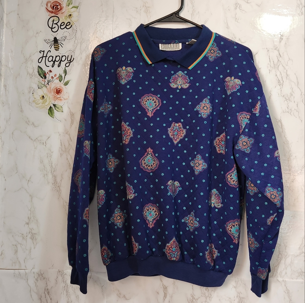 Vintage Qulited Sweater Navy Blue Large